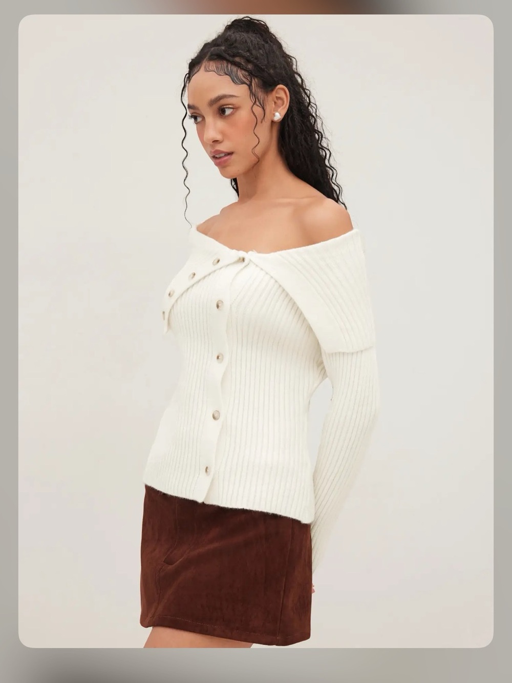 Cider KNIT ASYMMETRICAL NECK BUTTON SWEATER XL WC13-4